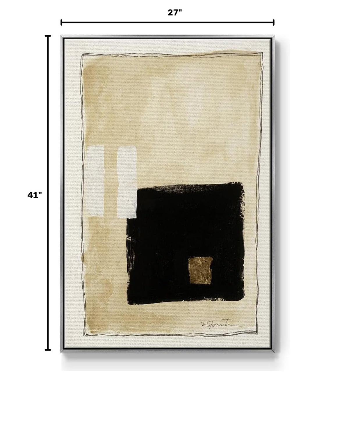 Abstract Wall Art for Home Decor Black Golden Geometric Square Patterns Canvas Silver Floater Frame Paintings for Bedroom Office Kitchen Walls (41"L x 27"W / Inner Musing I)