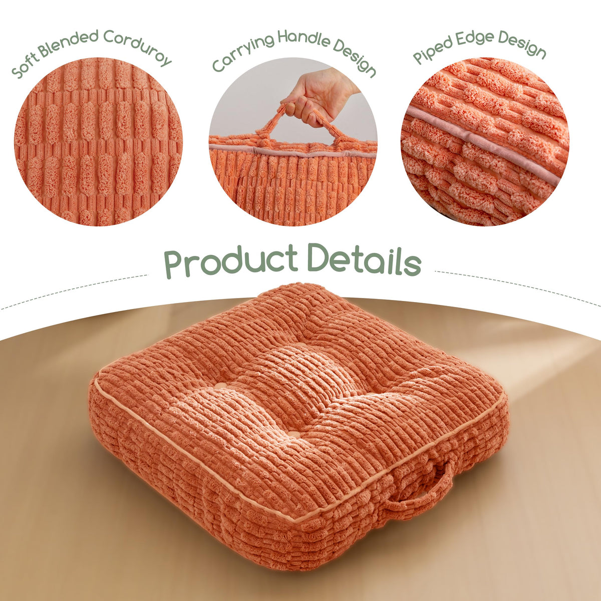 Floor Pillow Cushion for Adults (Square Coral / 4" Thick(Pack of 2))