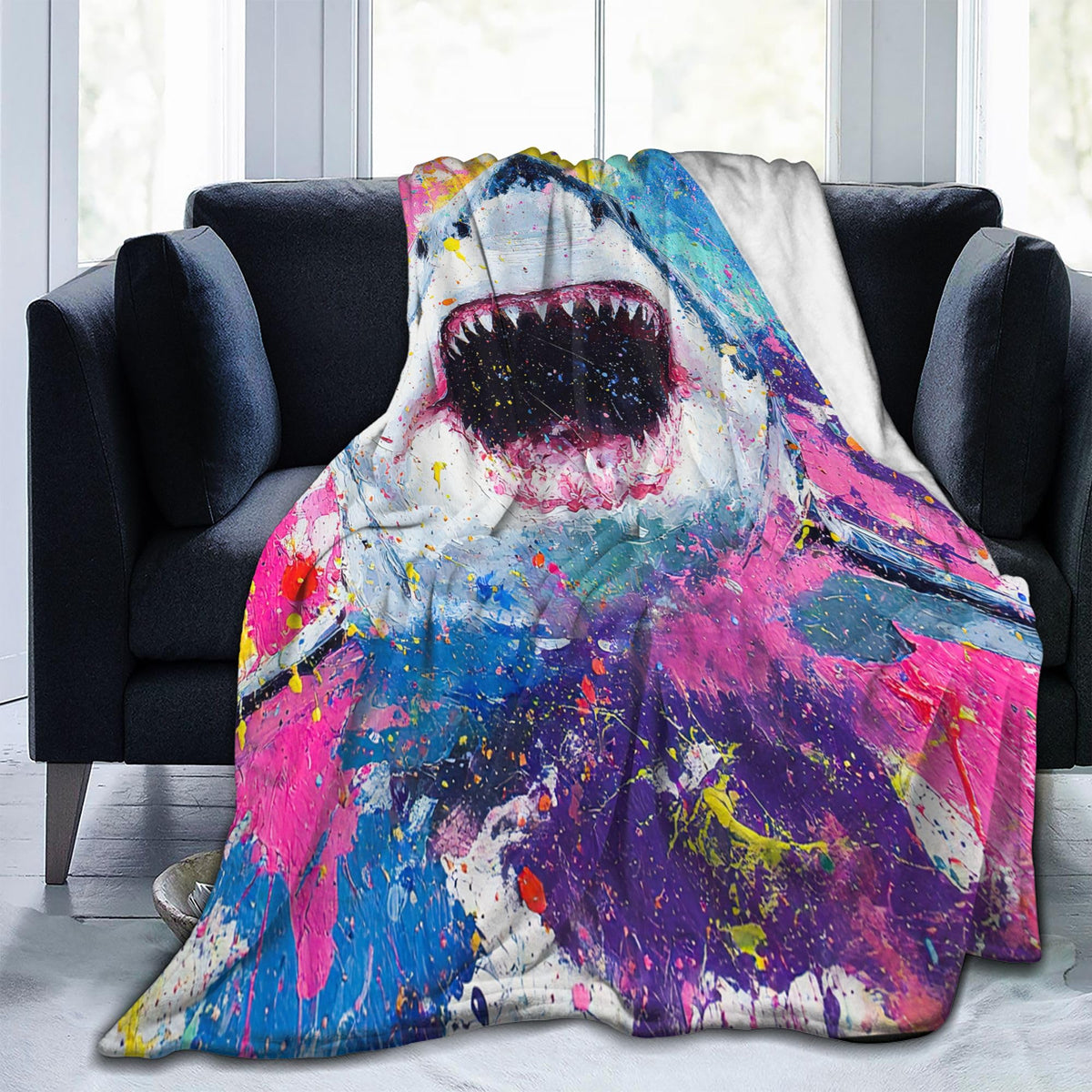 Graffiti Shark Throw Blanket Wildlife Gift Room Decor 50"x60" (Graffiti Shark / 50"X60")