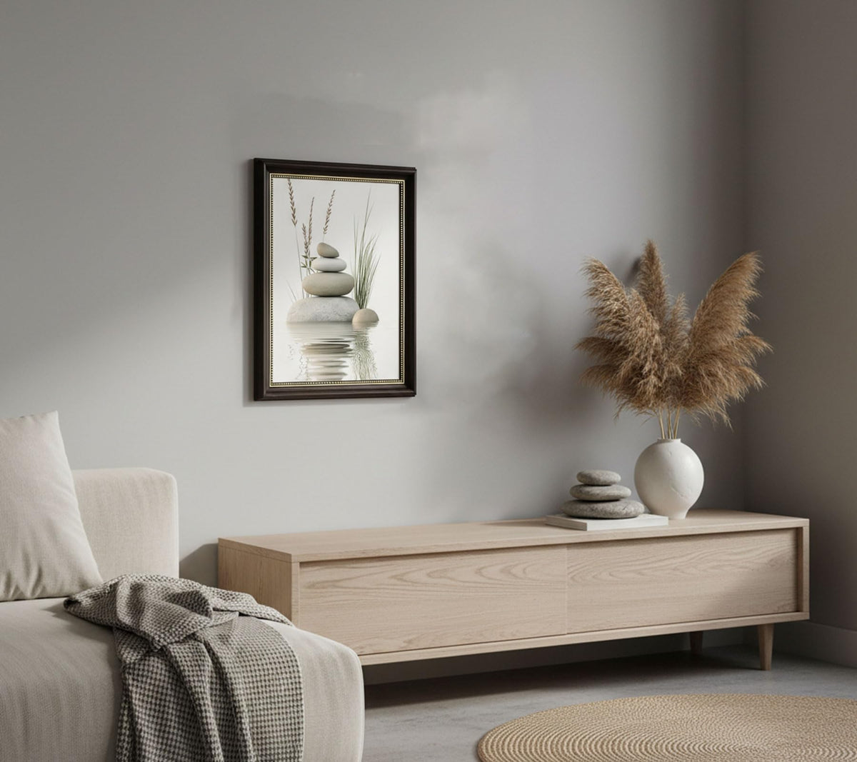 Dark Brown Framed Zen Stone Canvas Wall Art (zen stone / 16"L x 12"W)