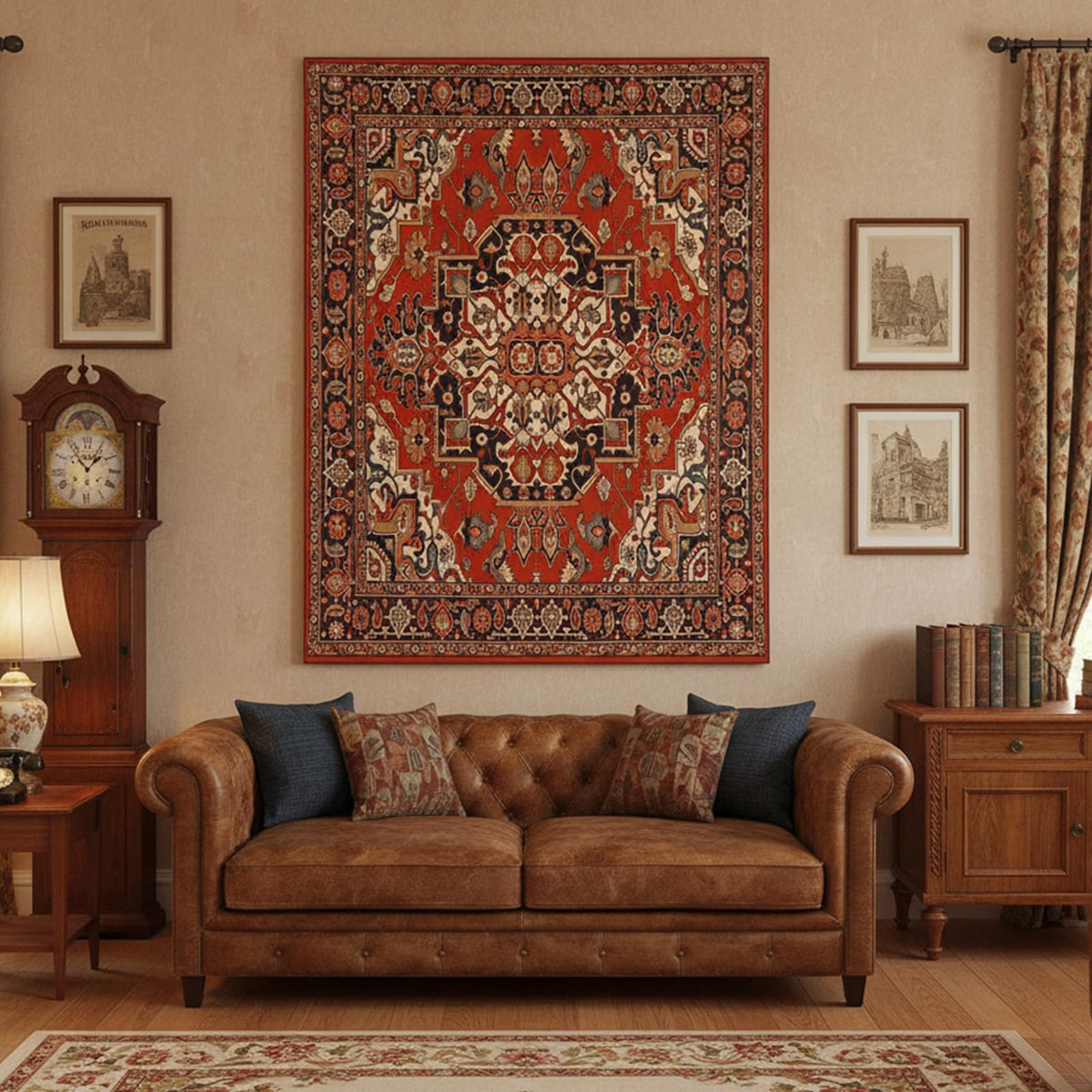 Boho Hippie Tapestry Wall Hanging Indian Bohemian Mandala Tapestry Aesthetic Vintage Floral Red Brown Small Tapestries for Mural Bedroom Living Room Dorm Decor 48 x 36 Inch (Red Brown / 48"L x 36"W)
