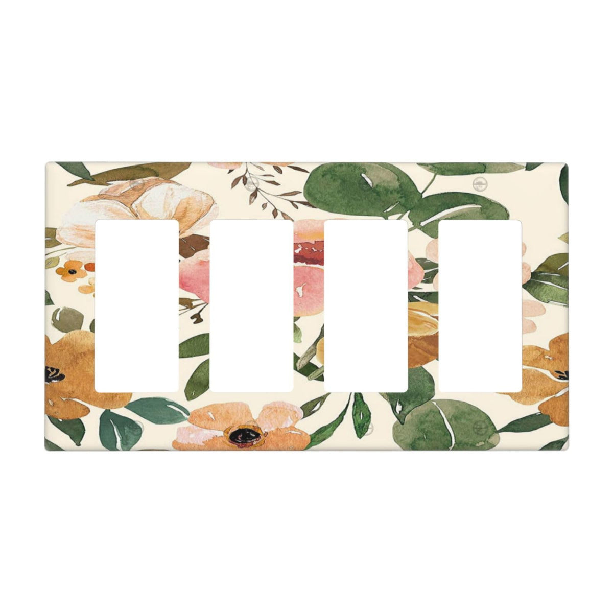 Vintage Boho Floral Peonies Rose Beige Pink 4 Gang Quad Rocker (4 Gang Rocker/GFCI Screwless / Vintage Boho Floral Peonies Rose Beige Pink)