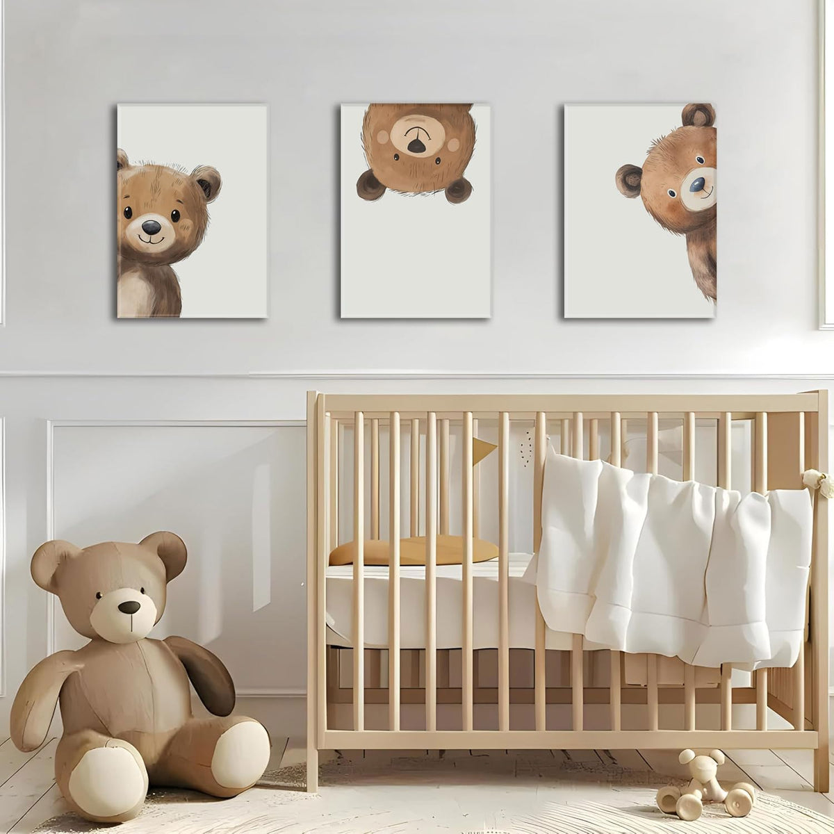 3 Piece Baby Bear Canvas Wall Art Nursery Funny Animal Wall Art Cute Bear Pictures Wall Decor Kids Baby Boy Animal Art Prints for Children's Room Bedroom 12"X16" Framed (Teddy bear / 12x16in)