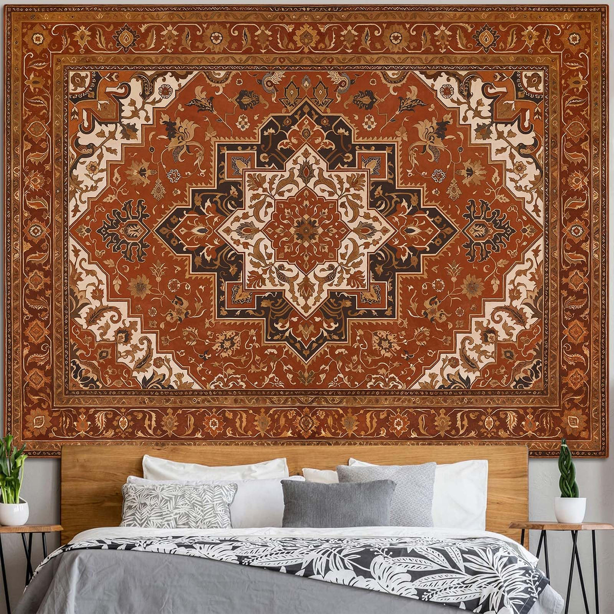 Vintage Floral Tapestry Wall Hanging Hippie Indian Bohemian Mandala Tapestry Aesthetic Retro Carpet Brown Small Tapestries for Mural Bedroom Living Room Dorm Decor 60 x 44 Inch (Eight Angles / 60"L x 44"W)