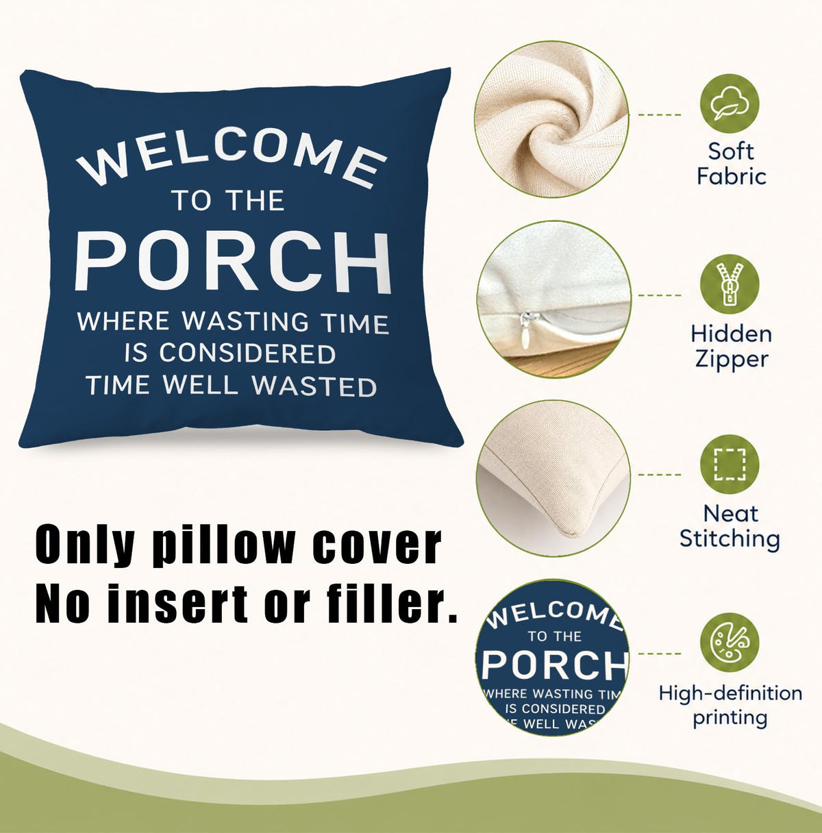 Navy Blue Farmhouse Porch Throw Pillow Cover 18x18 (Qt-bz-mental Health-cottage Porch)