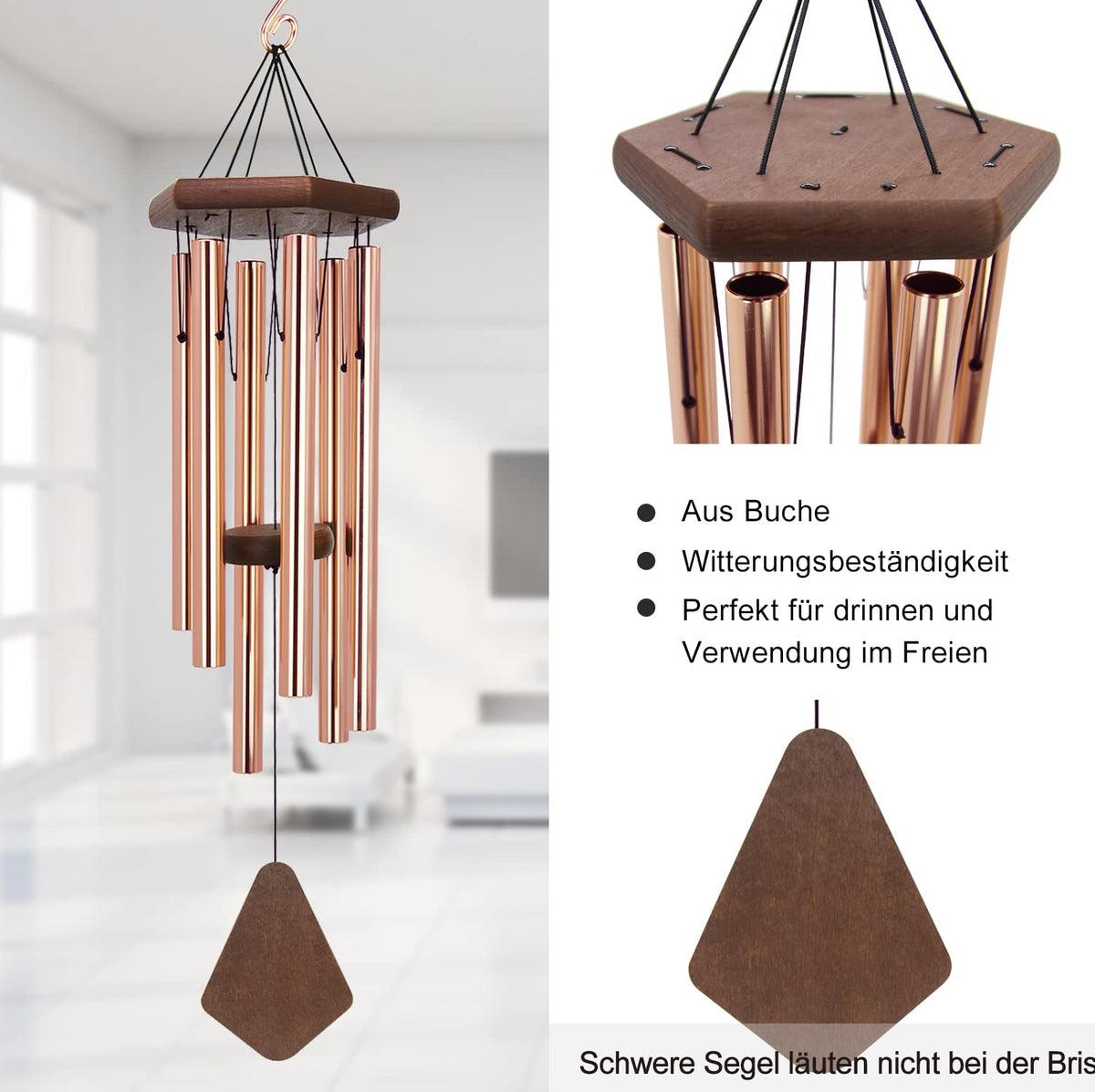Memorial Wind Chimes for Outside 30 inch Rose Gold Gift for Mom Decor Yard (30" / Rose Gold)