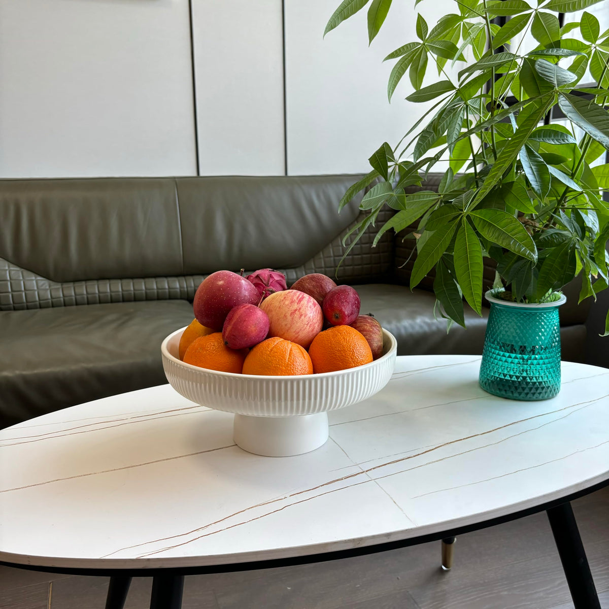 11" Ceramic Fruit Bowl for Kitchen Counter (White)