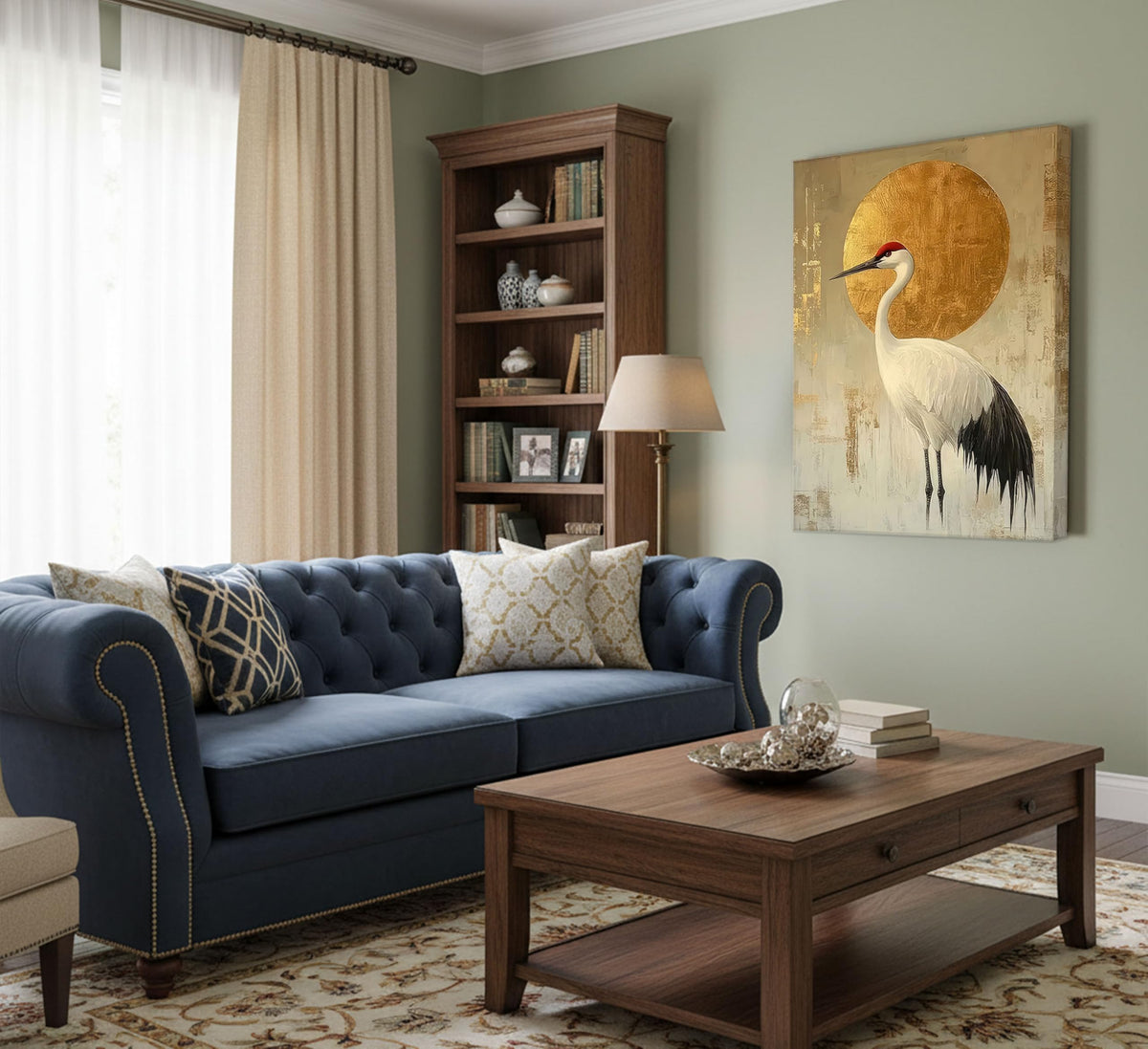 Japanese Zen Crane Canvas Wall Art 12x16in (Canvas / 16"L x 12"W)