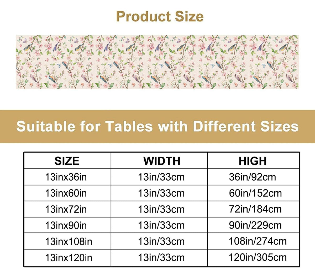 Vintage Botanical Birds Table Runner (13x90inch / Floral Birds)