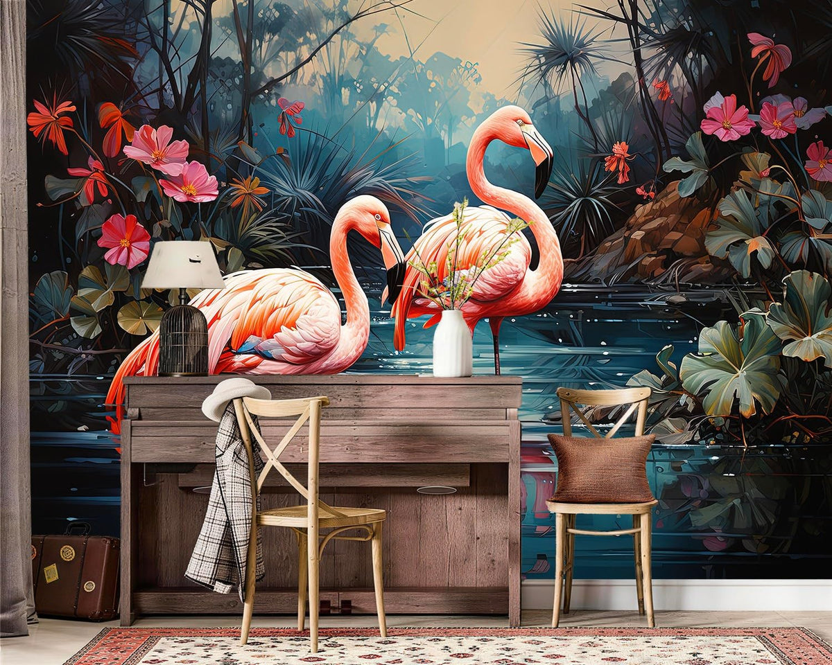 Peel and Stick Wall Mural Wallpaper Flamingo 136"×96" Decor G13 (G13 / 136" x 96")