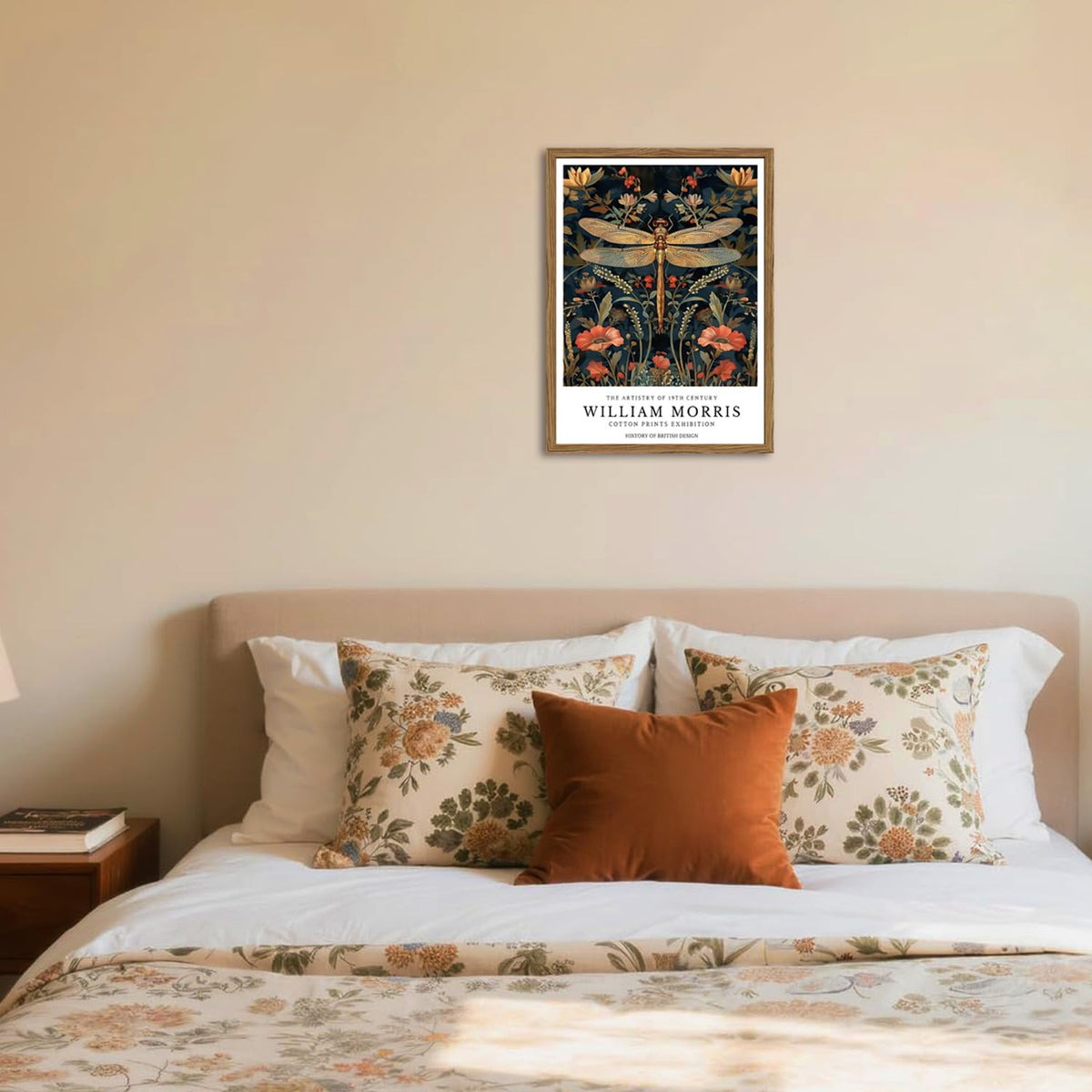 Vintage Dragonfly Wall Art William Morris Flowers Wall Decor Picture (Animal-G / 16"L x 12"W)