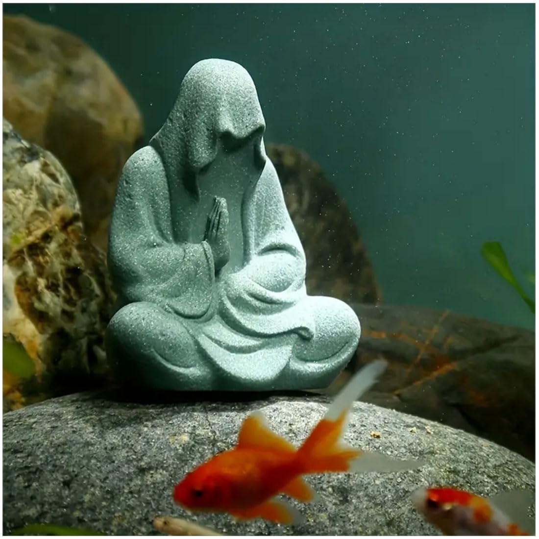 Aquarium Buddah Statue Sandstone Zen Buddha Sculptures for Garden Fish Tank Home Decorations (2)