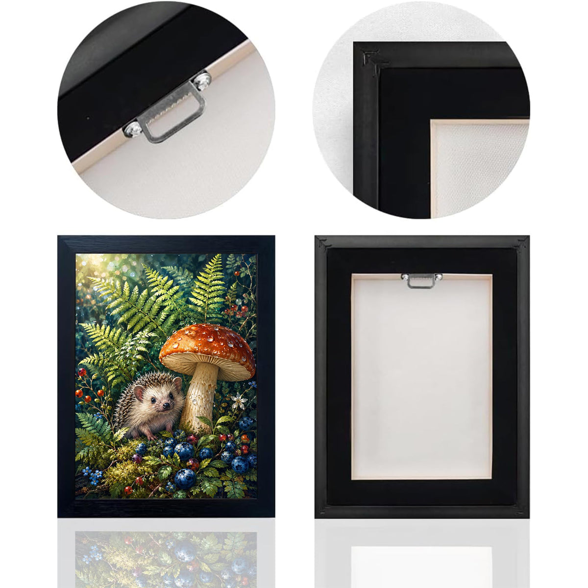 Hedgehog and Mushroom Decor Wall Art (Wall Art Framed 34 / 16"L x 12"W)