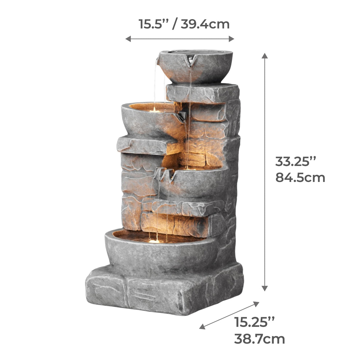33" Outdoor Water Fountain with LED Lights (33")