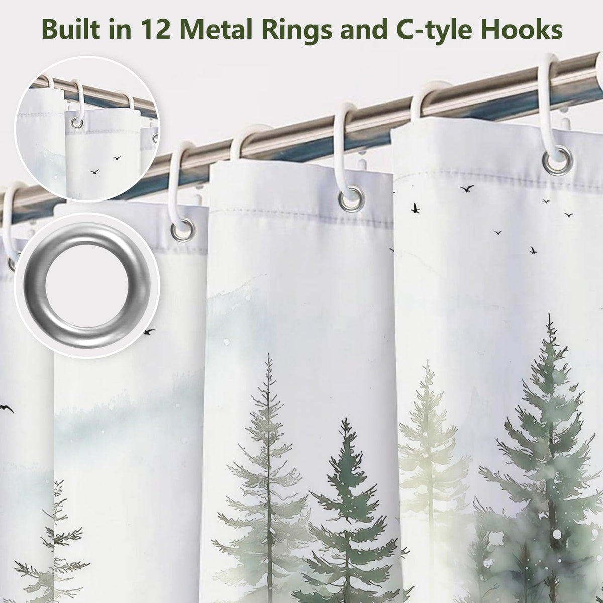 Serene Forest Landscape Shower Curtain with Hooks (Fog Forest)