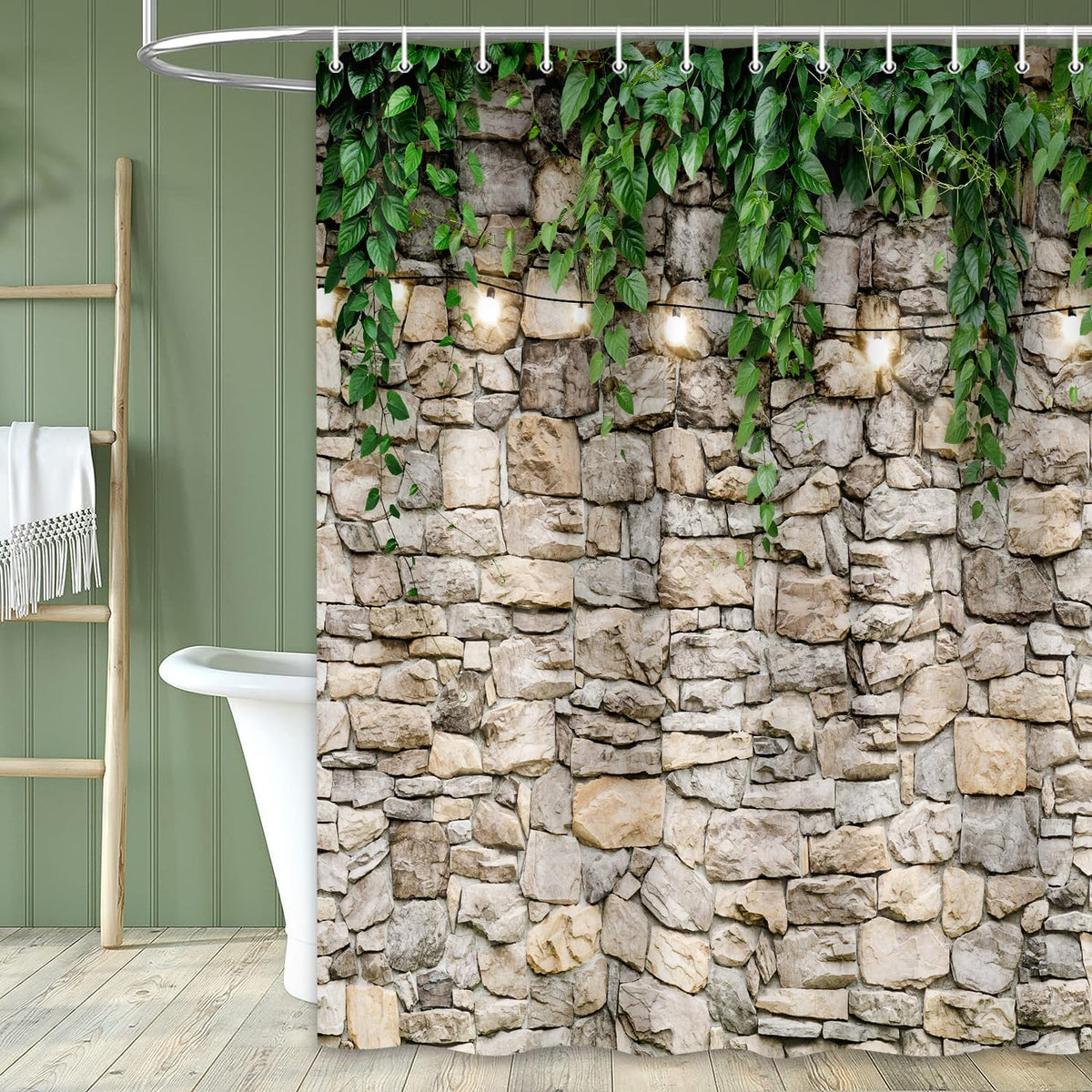 Stone Brick Wall Shower Curtain (White / 60"W x 70"L (Pack of 1))