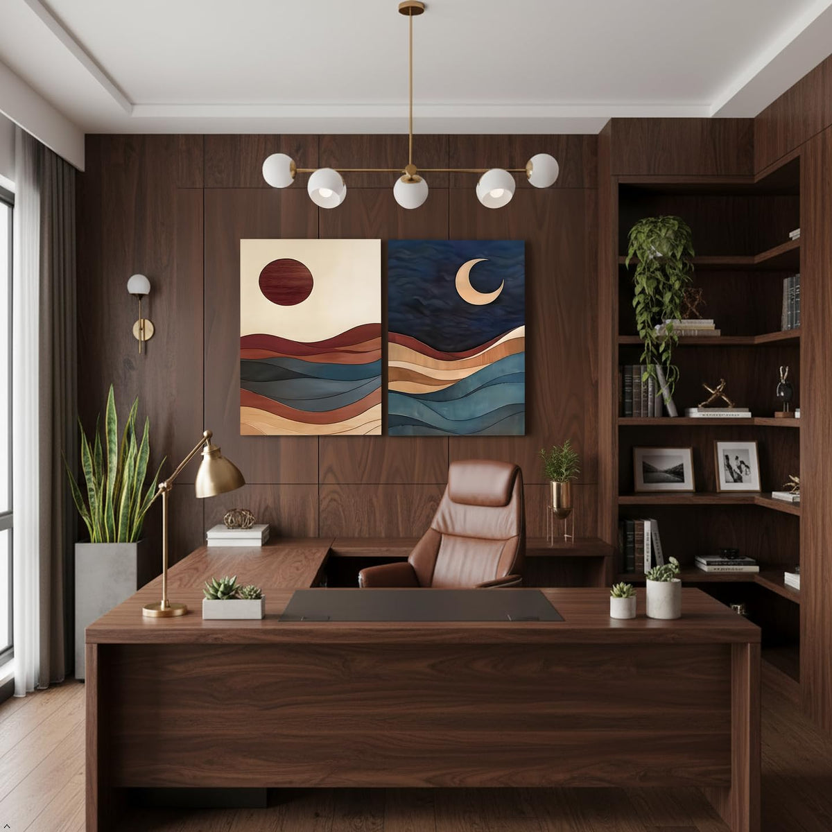 2 Piece Sun and Moon Canvas Wall Art (riyue / 24"L x 16"W)