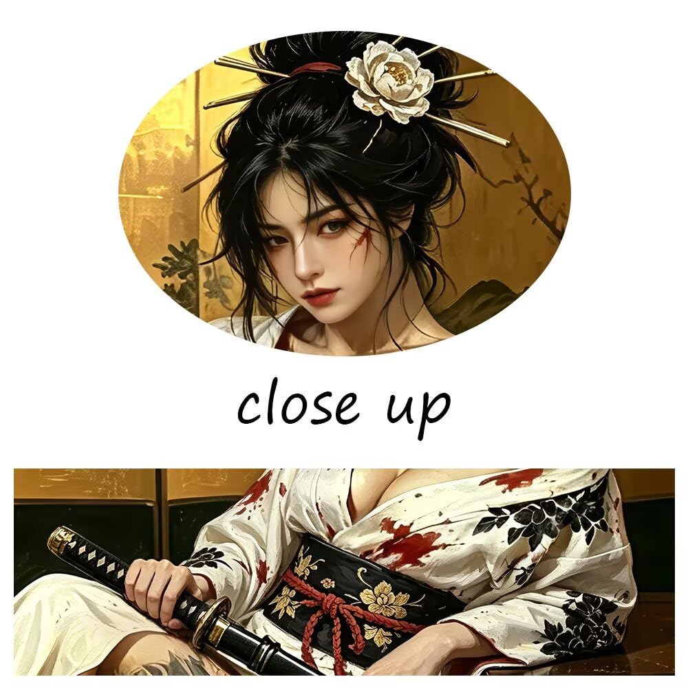 Japan Geisha Poster Samurai Wall Art for Office Wall Decor Prints Framed (50"Wx24"H / Samurai 5P-35)