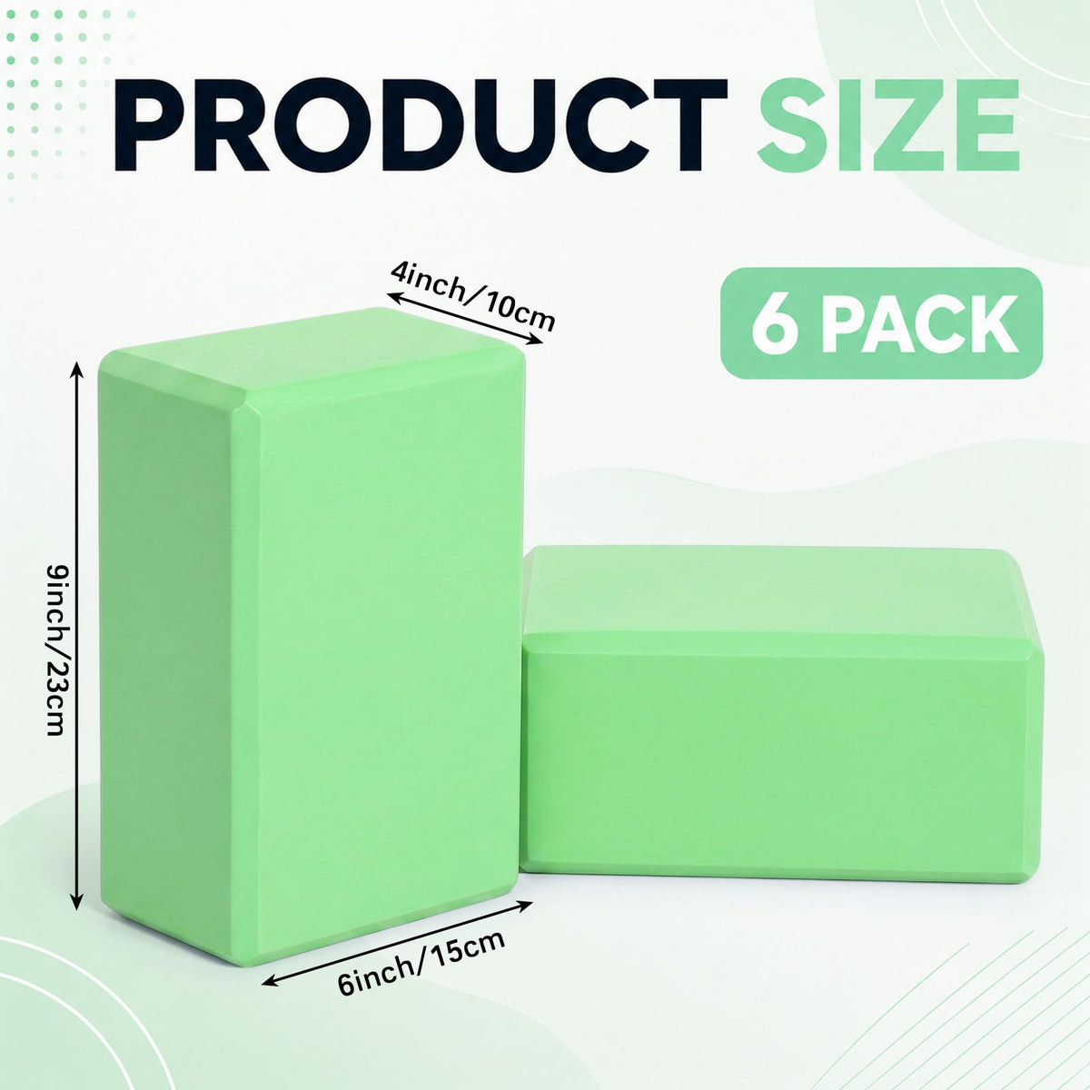 6 Pack Yoga Blocks 9 x 6 x 4 Inch EVA Foam Lightweight Non Slip Yoga Props for Pilates Stretching Meditation (Green)