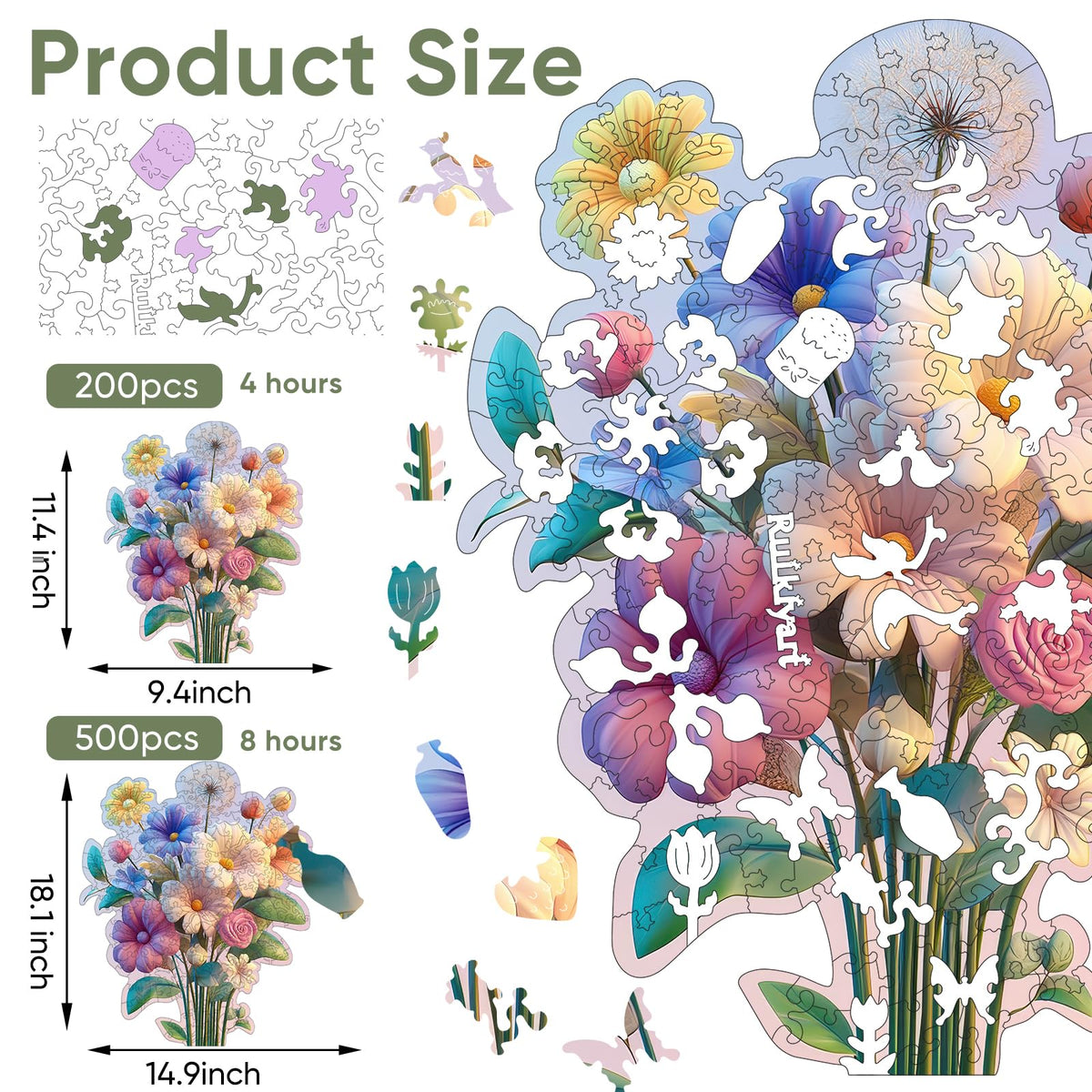 5MM Flower Wooden Puzzle (Flower White / 200 pieces)