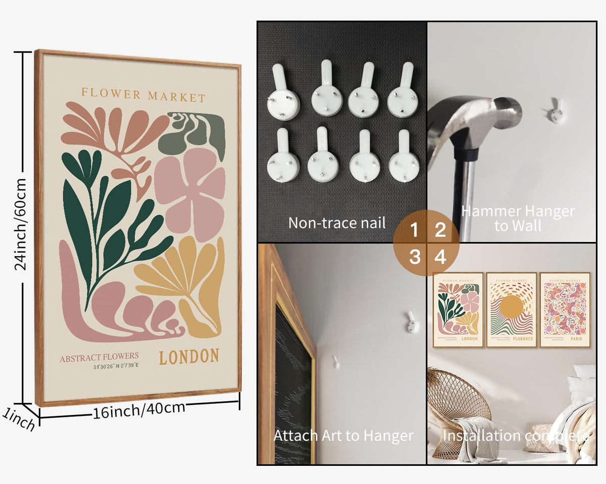 Boho Flower Market Framed Canvas Wall Art Set (Boho Flower Market / 24"L x 16"W)