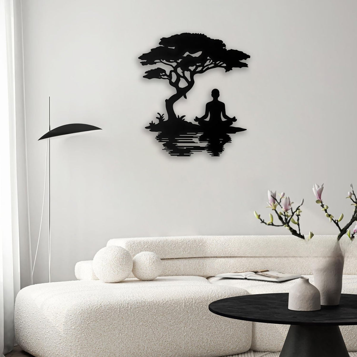 Serene Tree Figure Metal Wall Decor (Black)