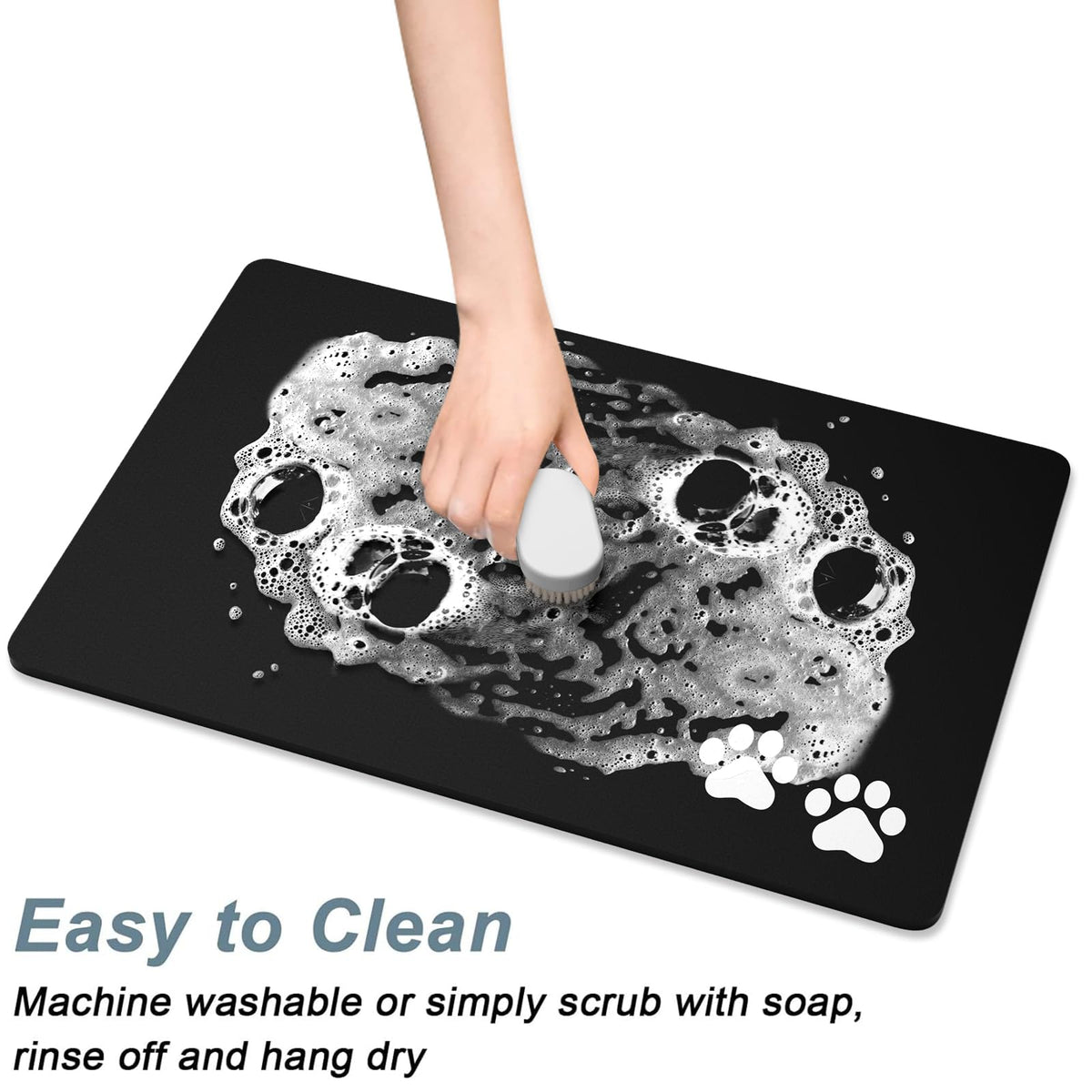 Dog Food Mat 16" x 24" Footprint Absorbent Dog Cat Bowl Mat for Food and Water (A-Black Footprint / 16"L x 24"W)