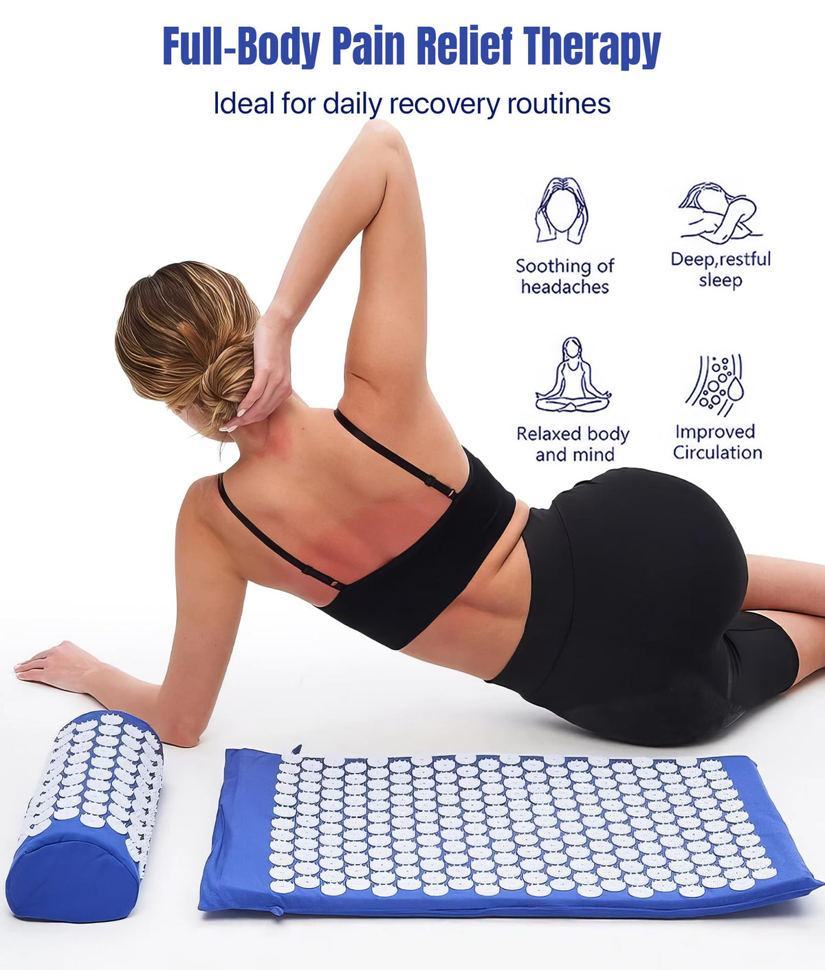 Acupressure Mat And Pillow Set (Blue)