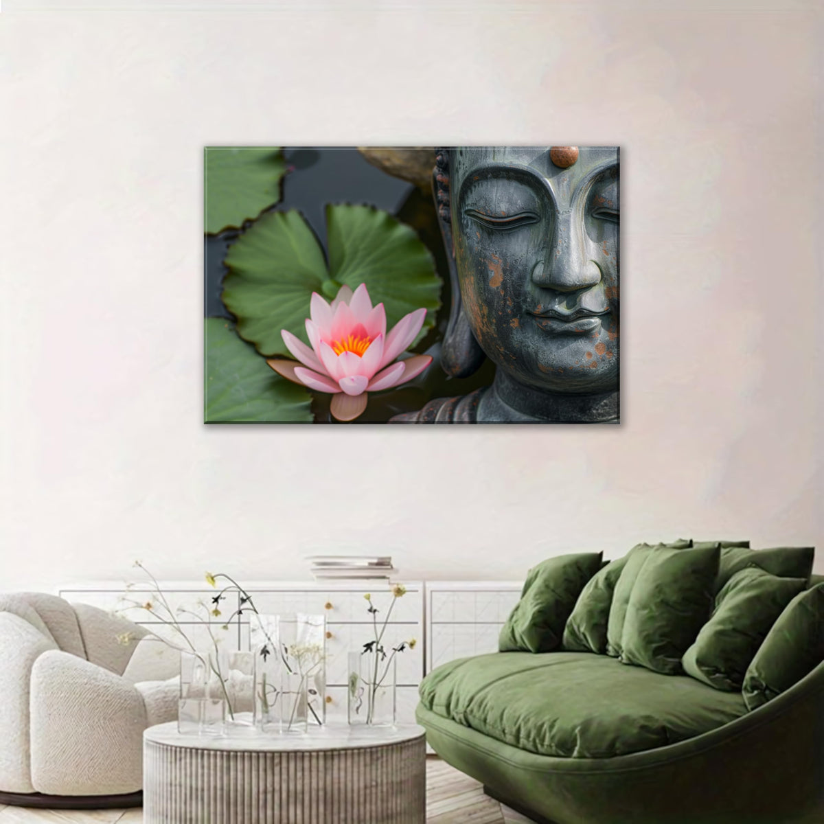 1Pcs Zen Buddha Canvas Wall Art Lotus Flower Meditation Framed Canvas Print Peaceful Asian Decor for Bedroom Living Room Spa Yoga Pink Oriental Artwork Water Lily Wall Art Ready to Hang (36"L x 24"W / 1PCS-Zen Buddha)