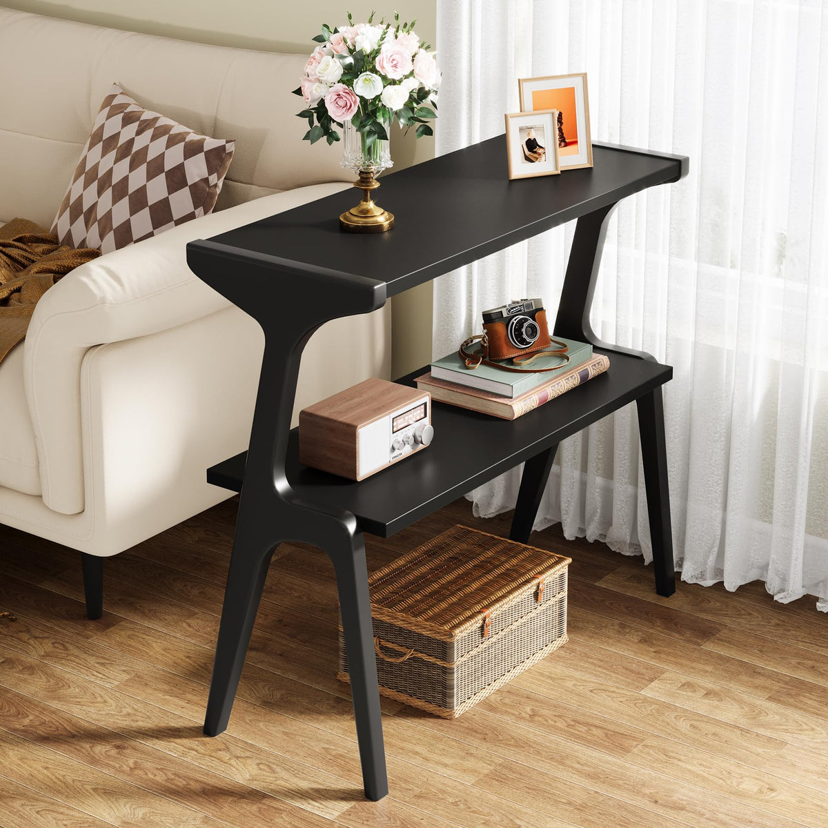 Set of 2 Solid Wood End Table (Black)