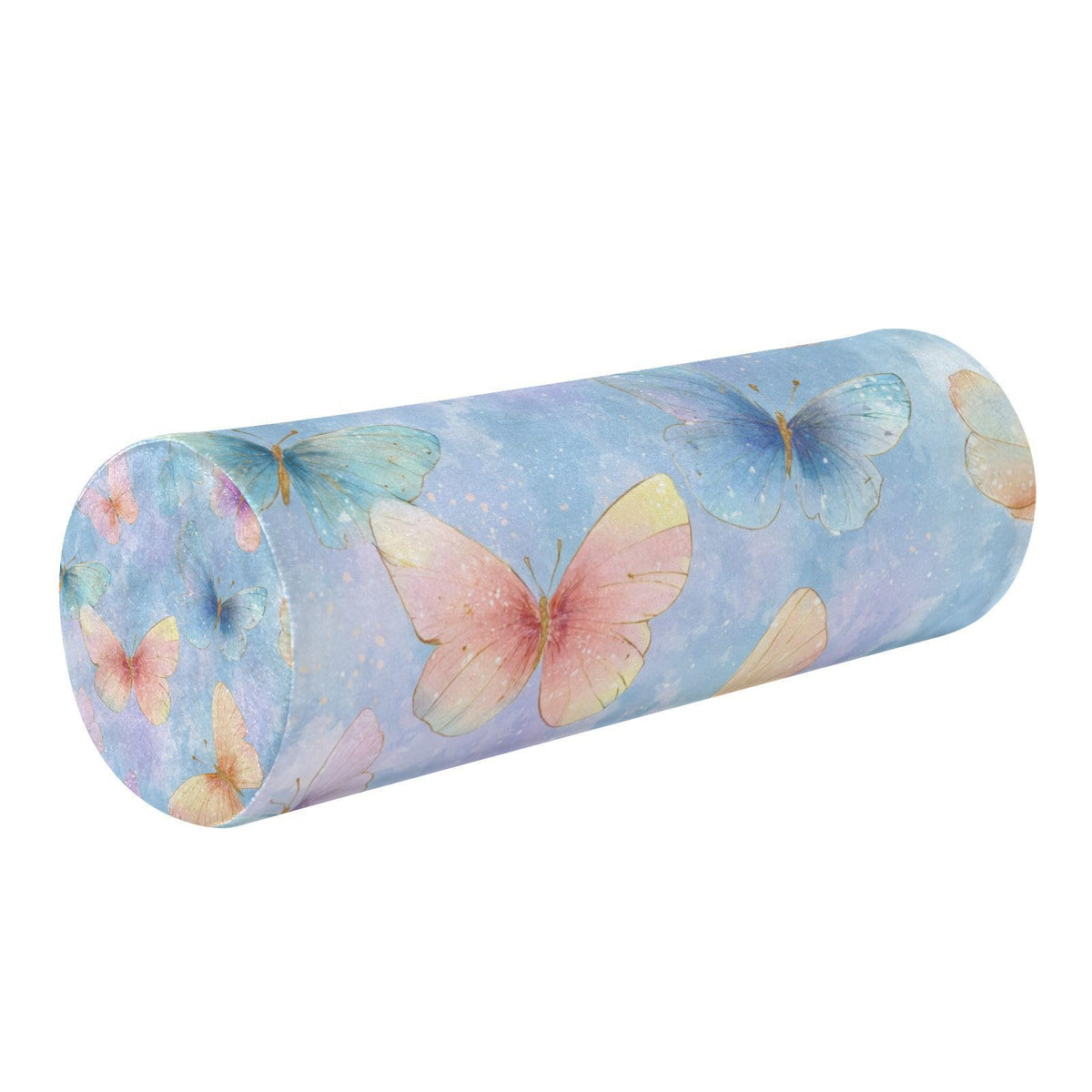 Neck Roll Pillow Bolster Pillows Round Health Memory Foam Long Cervical Cylinder Body Removable Washable Cover Bed Legs Back Yoga Butterfly Blue Pink (Butterfly 28)