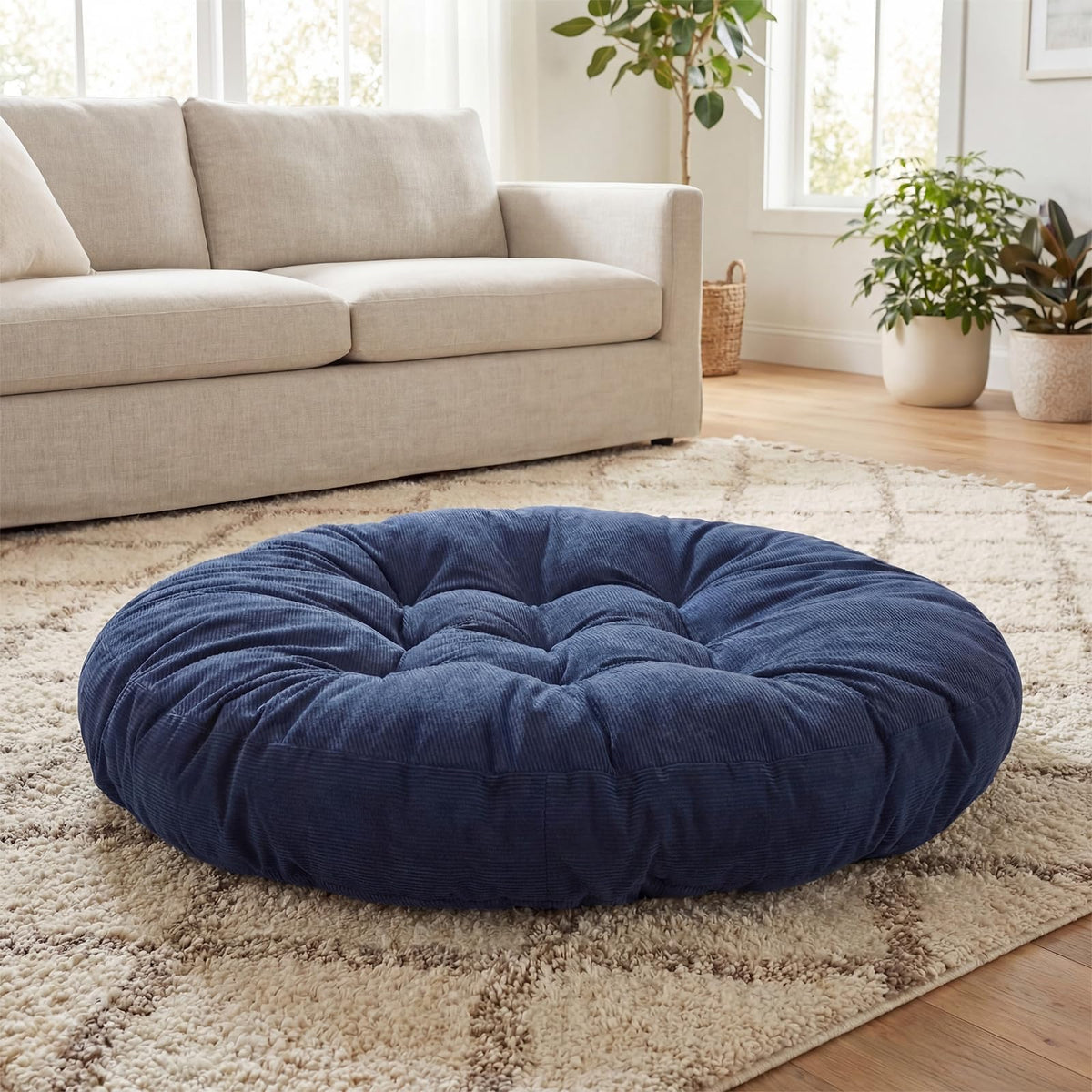 35in Extra Large Round Floor Pillow for Adults (Dark Blue / Classic)