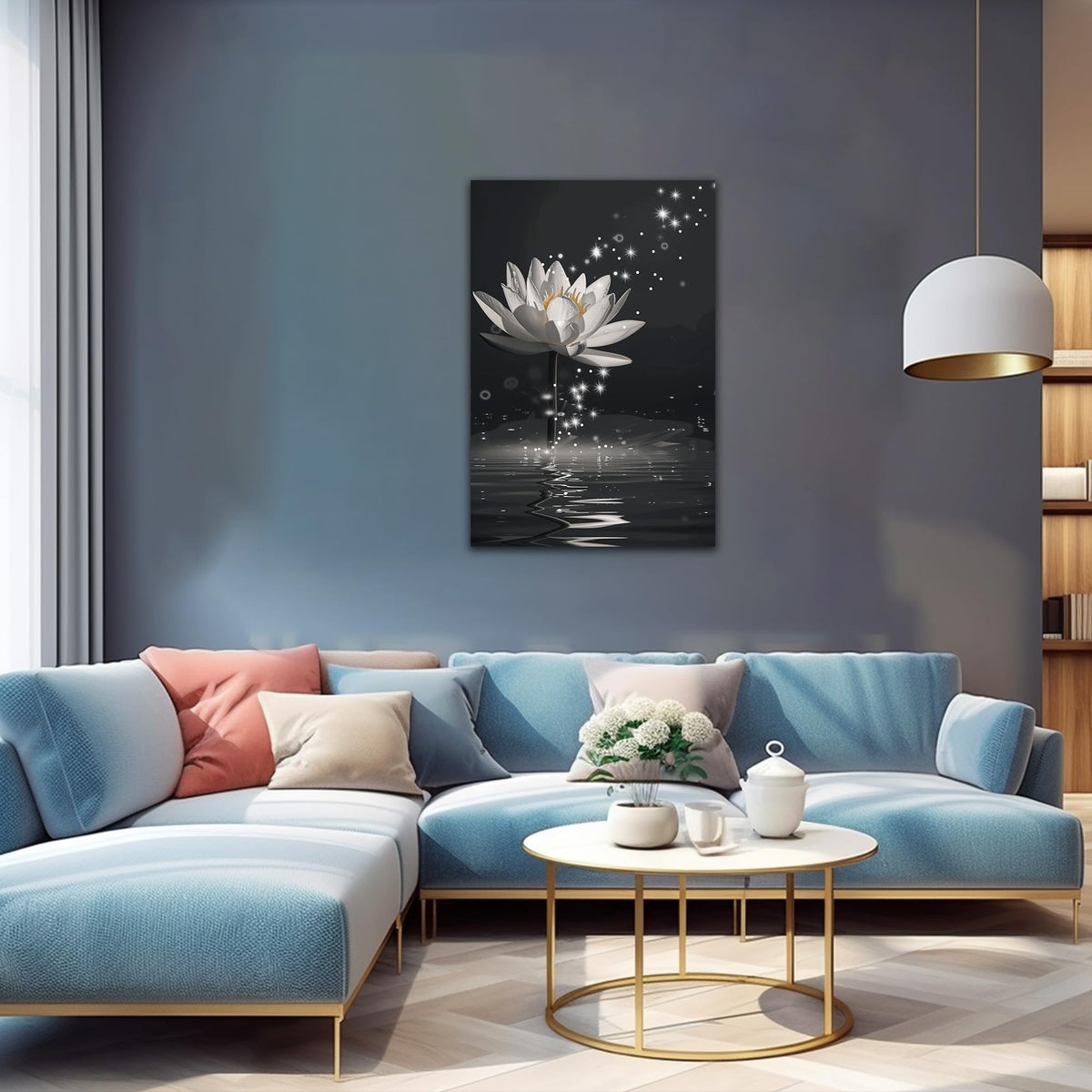 Zen Wall Art White Lotus Flower Canvas Art Print for Spa Bathroom Decor (Zen Stones Canvas Frame-01 / 24"L x 18"W)