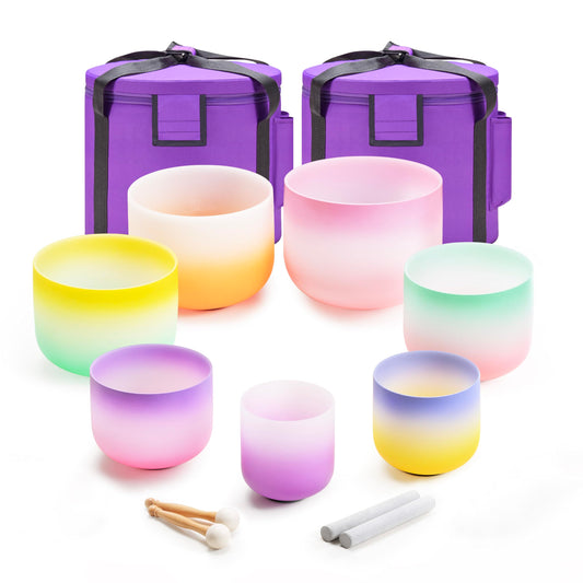 Crystal Singing bowl Set of 7 for Sound Healing Colorful 6" (Colored)