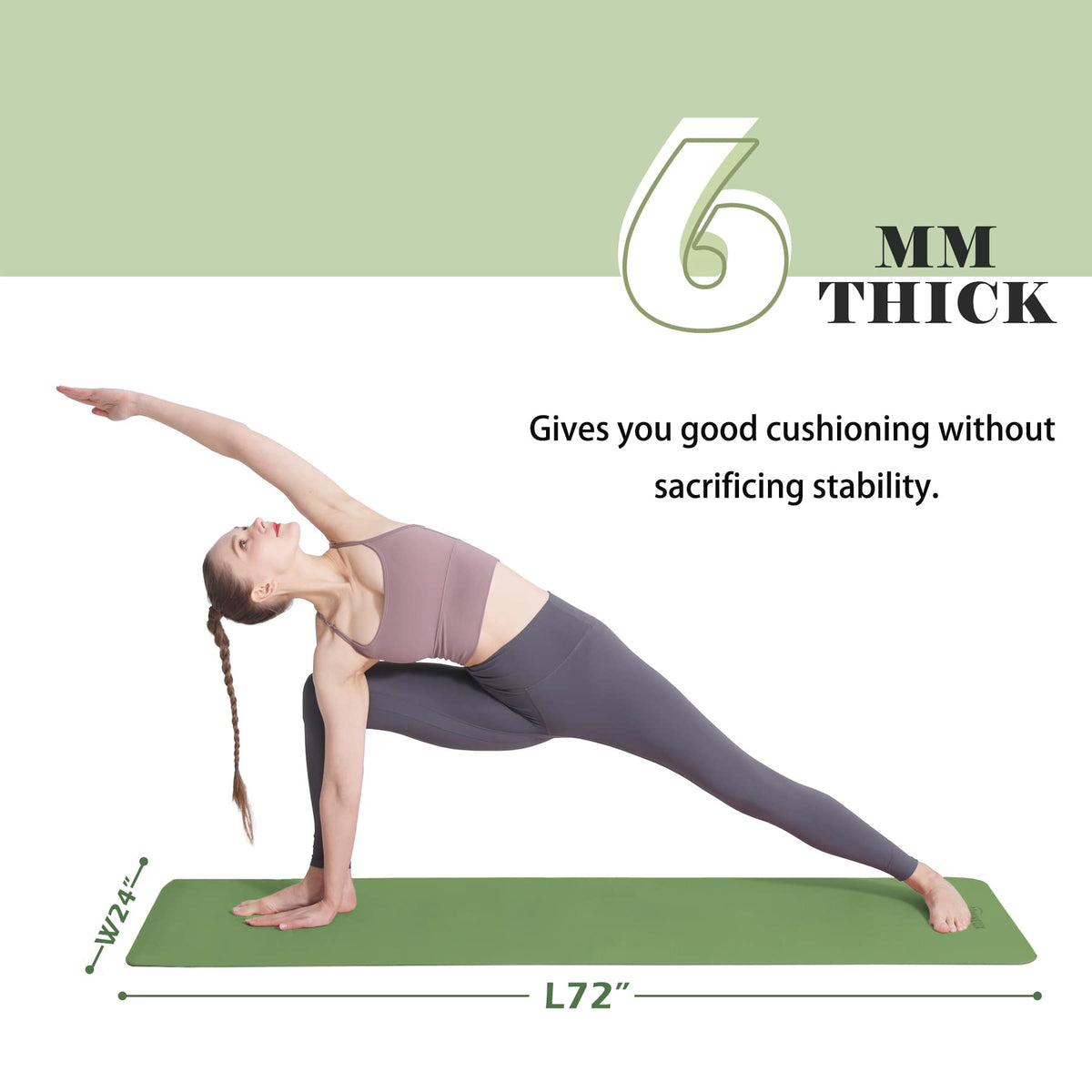 Yoga Mat Non Slip (72"x24" / Vibrant Green & Black)