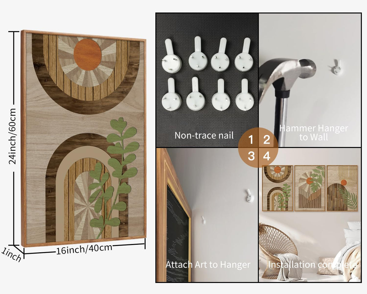Mid Century Modern Framed Canvas Wall Art Set (Boho Geometric Arch / 16"x24")