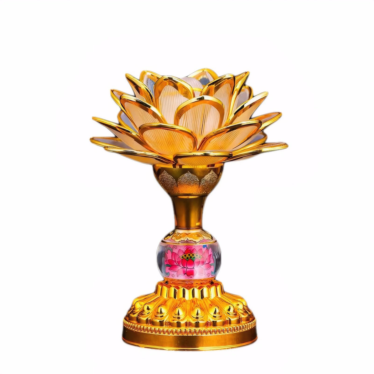 Colorful LED Lotus Buddhist Lamp Gradient Buddha Light (Pink Gold)