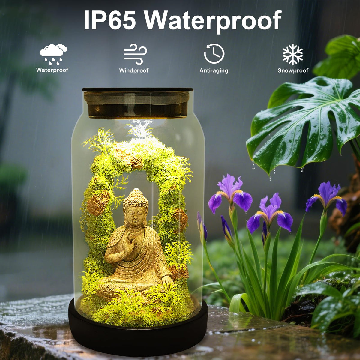 Solar Garden Buddha Statue (Warm White)