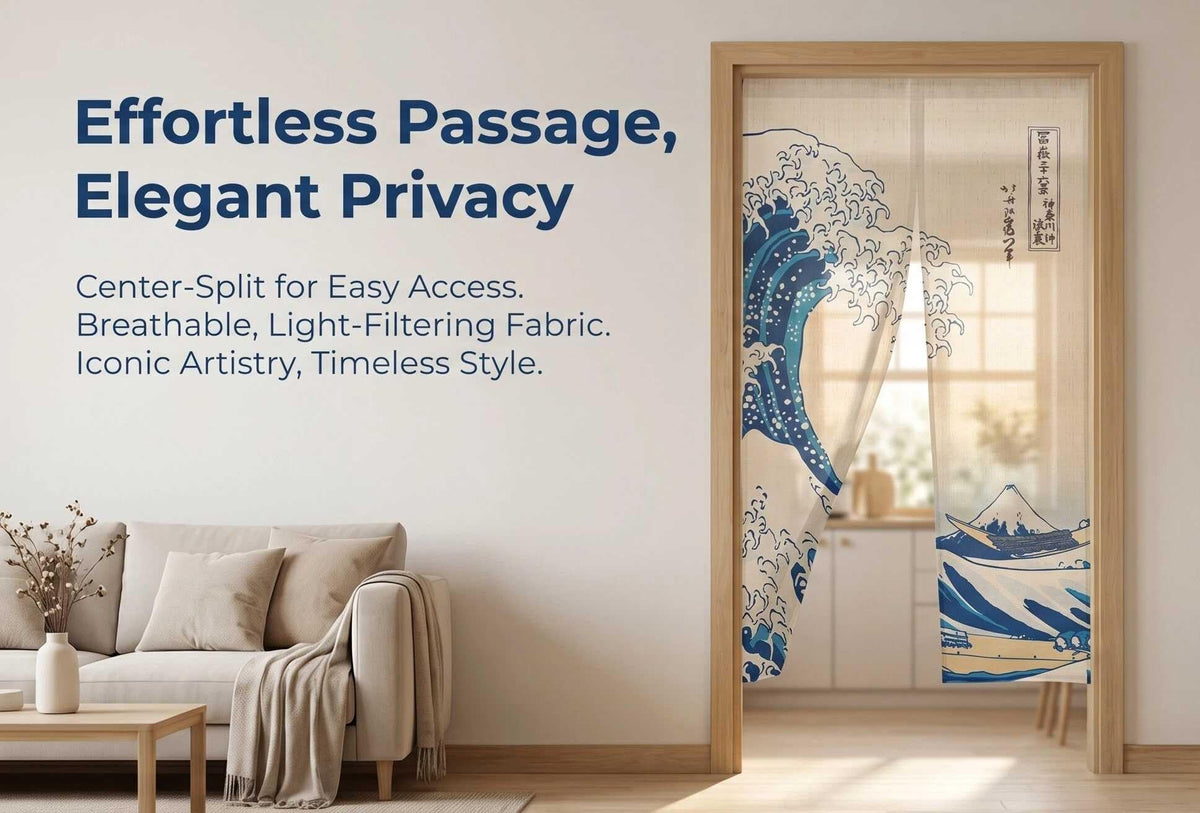 Japanese Noren Curtain Doorway Curtains 67in Long Size Ukiyoe Traditional Room Divider for Kitchen Bedroom Pet Friendly Privacy Home Decor The Great Wave Off Kanagawa Hokusai NR2078 (The Great Wave Off Kanagawa / 33.5"W x 67"L (Pack of 1))