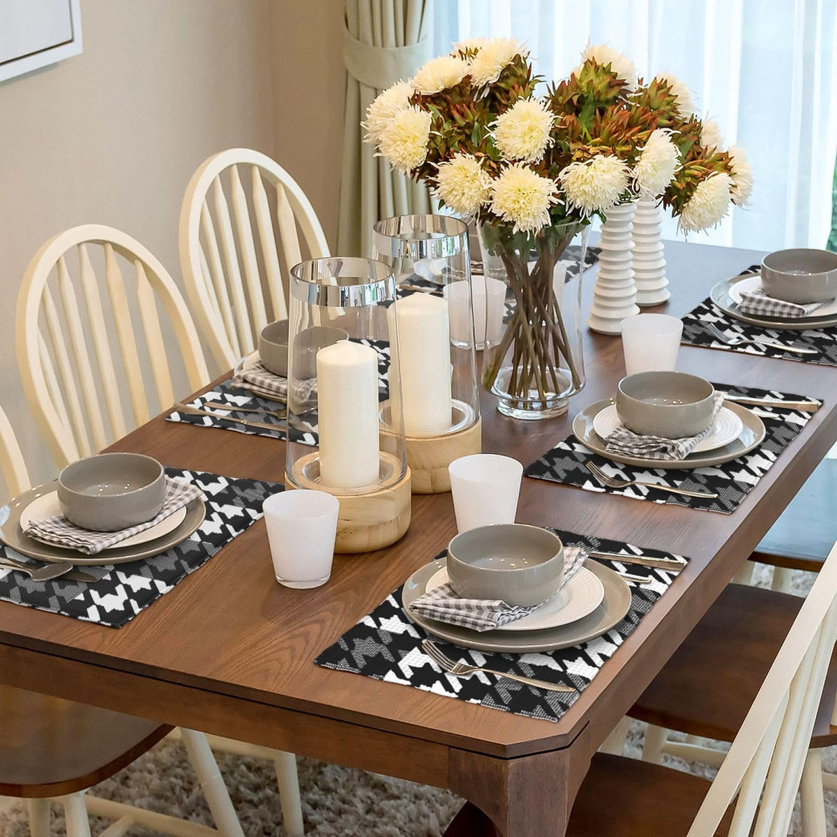 Placemats Houndstooth Checkerboard Place Mat Set of 6 Pieces Heat (6PCS / Houndstooth Checkerboard)