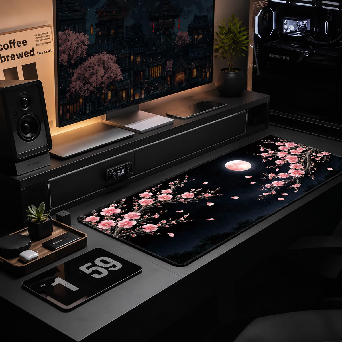 Cherry Blossom Extended Gaming Mouse Pad (Pink Moon Cherry Blossom / 35.4L x 15.7W inches)