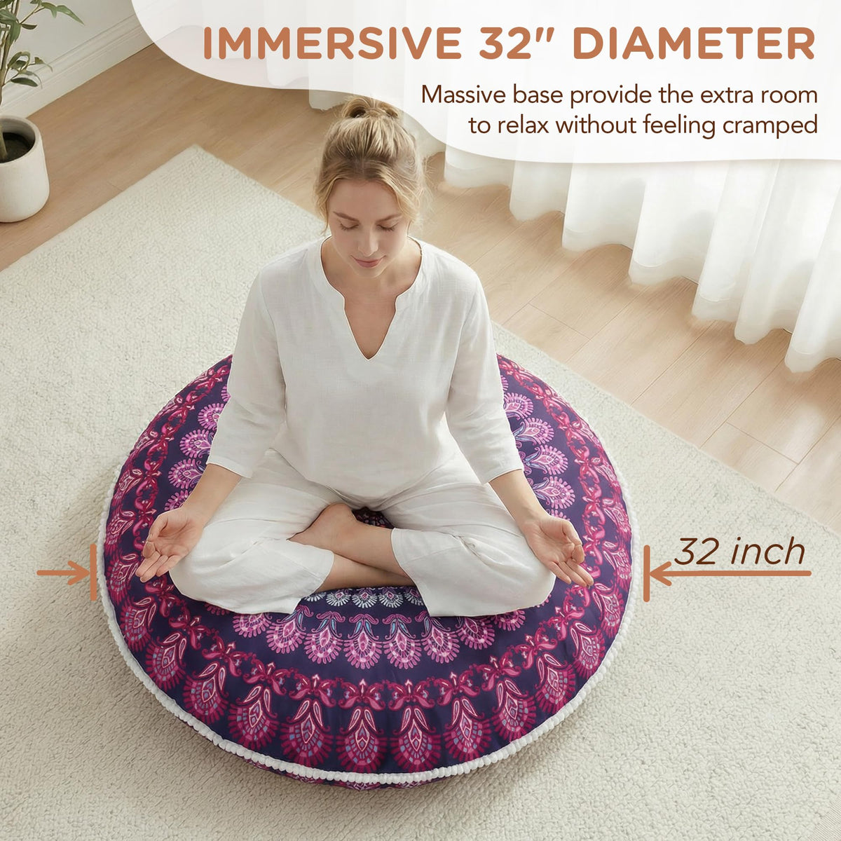 32 Inch Round Floor Pillow (1 Count (Pack of 1) / Round | Purple Orchid)