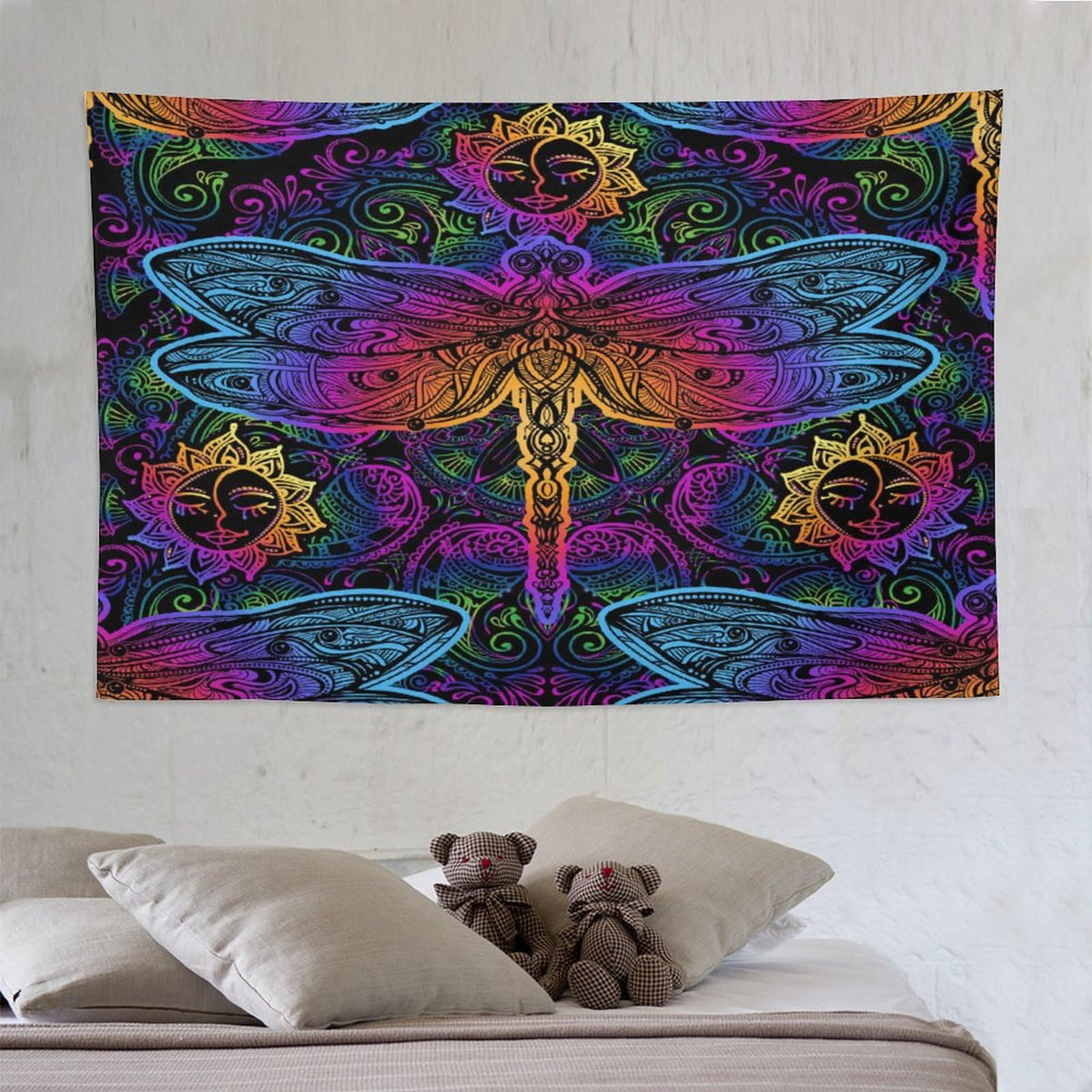 Mandala Boho Tapestry Wall Hanging Colorful Dragonfly Sun Bohemian Tapestries Home Decor for Living Room Bedroom Apartment Farmhouse Dorm 60"x90" (60"L x 90"W / Mandala-3)