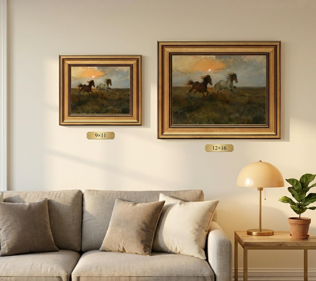 Vintage Gold Framed Running Horse Canvas Wall Art (running horse / 11"L x 9"W)