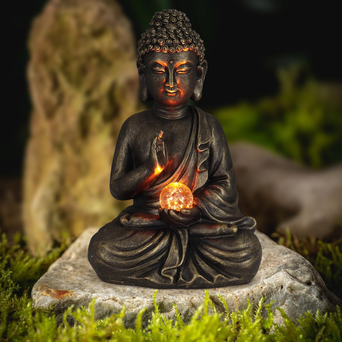 9" Solar Resin Buddha Statue Garden Outdoor Yard Patio Ornament Bronze (Bronze-buddha Solar Light)