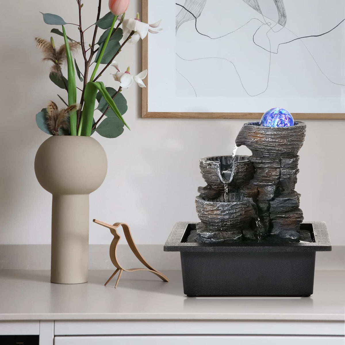 Water Fountain Indoor Tabletop Waterfall Fountain with LED (Style 1)