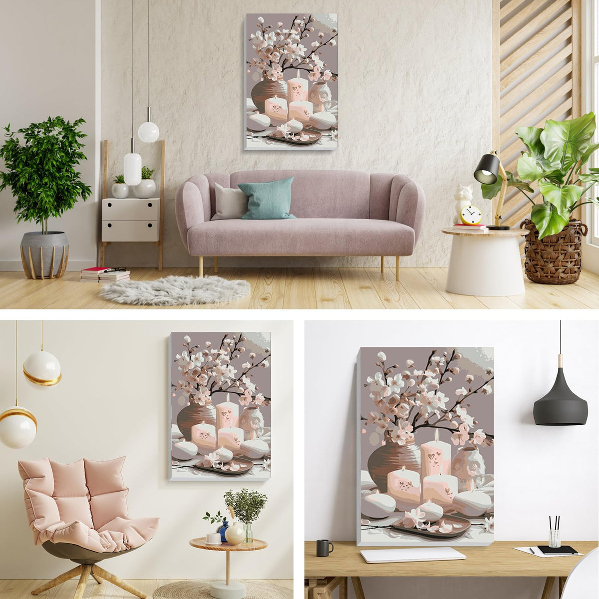 Candle Flowers Paint by Numbers Kit with Frame for Adults