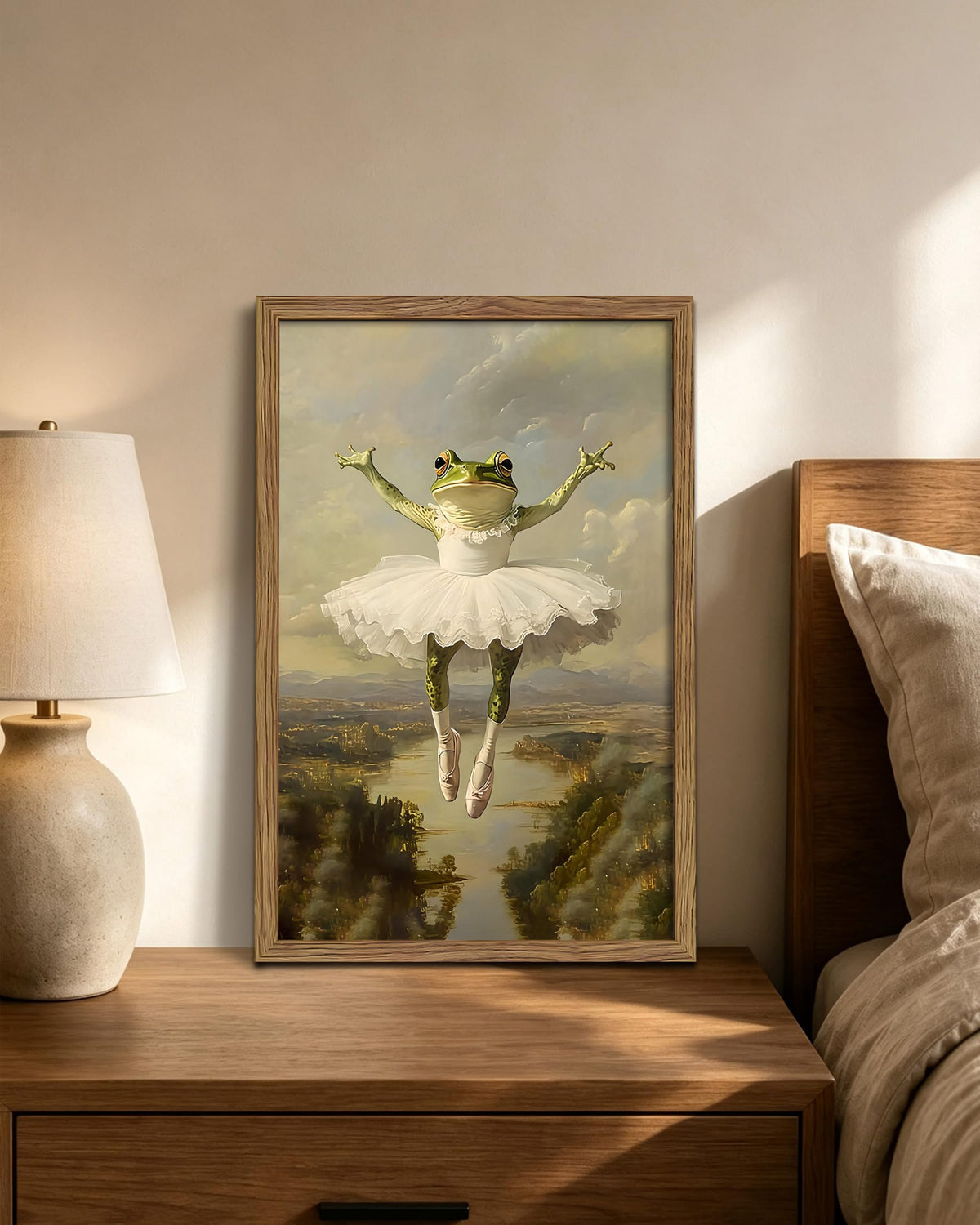 Funny Frog Ballerina Framed Canvas Wall Art (A-Green Frog / 24"L x 16"W)
