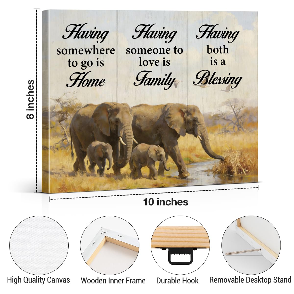 Elephant Family Love Canvas Wall Art Family Home Blessing Poster Wall Decor (Elephant Family Love)