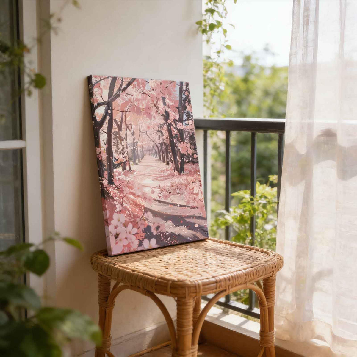 Romantic Cherry Blossom Canvas Wall Art Pink Floral Decor Painting Picture Japanese Tokyo Anime Plant flowers Scene Posters Prints for Living room Hotel Bedroom Study Home Decoration (pink / 24"L x 16"W)